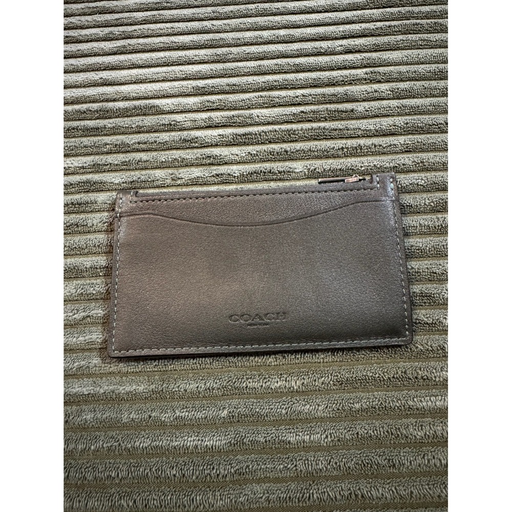 COACH New York Zip Card Case Wallet Pouch Holder Hunter Green Yellow‎ Leather